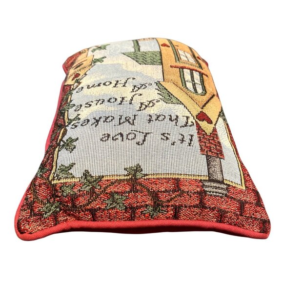 Decorative Tapestry Throw Pillow With House Design & Quote "Its Love That Makes - Picture 4 of 5